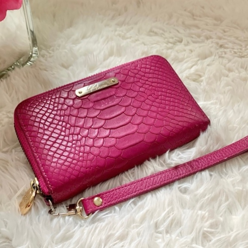 GiGi New York Python Leather Wristlet Wallet in magenta pink